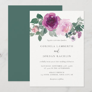 Convite Arranjo Floral Magenta Blush Casamento Marfim