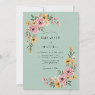 Convite Arranjo Floral Rosa Sage para Casamento