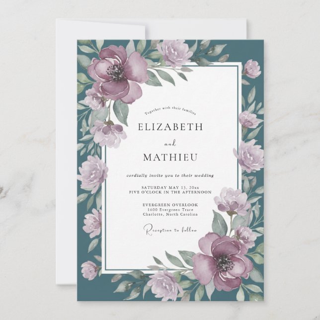 Convite Arranjo Floral Roxo Casamento (Frente)