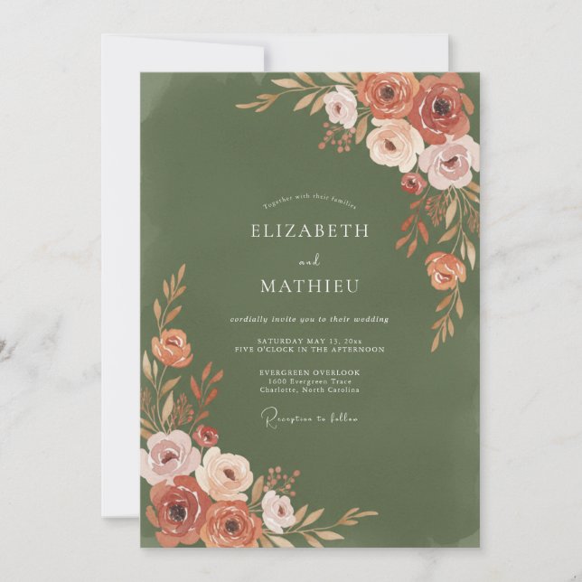 Convite Arranjo Luxuriante de Flores de Terracota para Cas (Frente)