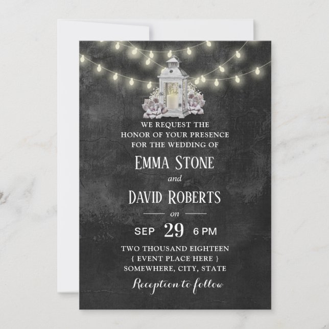 Convite Arranjo para Lanterna Rústica e Luzes de Cordas (Frente)