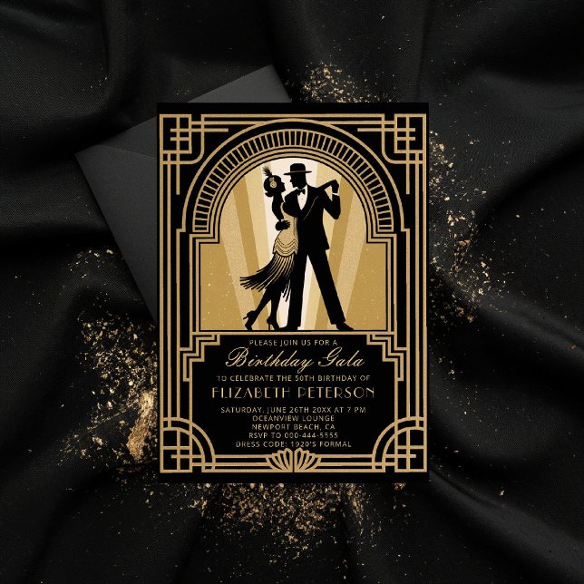 Convite Arrastando 20 Art Deco Gatsby Proibindo Aniversári (roaring 20s birthday party invitation art deco gatsby gold flapper frame elegant classy formal)
