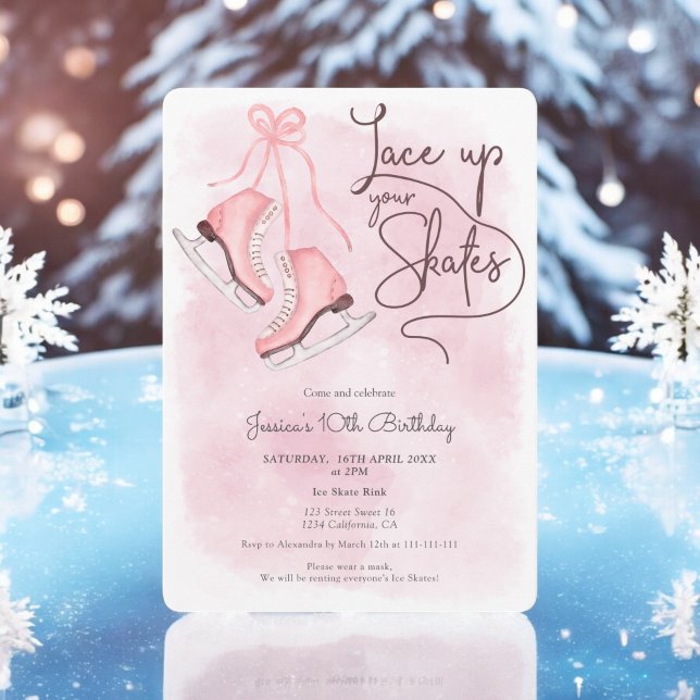 Convite Arraste moderno seu aniversário de skate de gelo s (Modern lace up your skates ice skate birthday invitation)