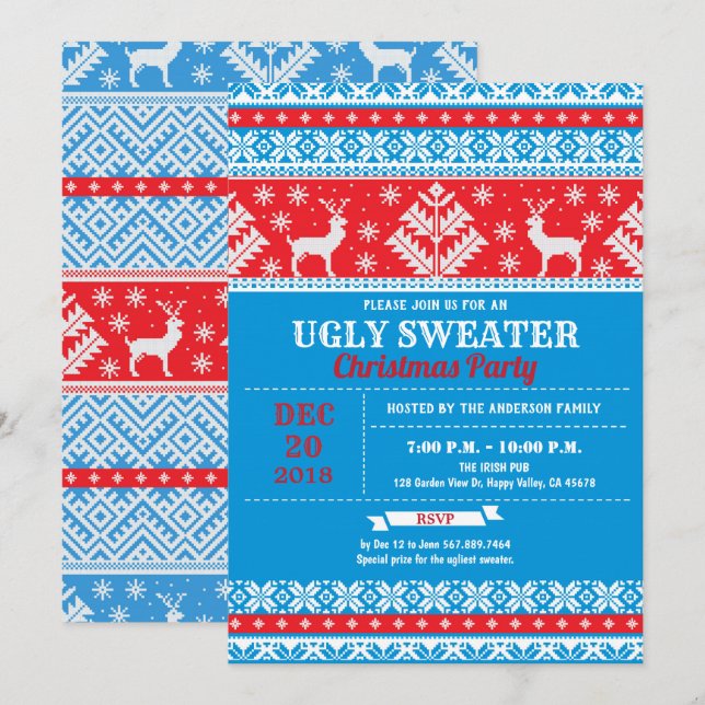 Convite Arrebatadora feia, rena da festa de Natal (Frente/Verso)