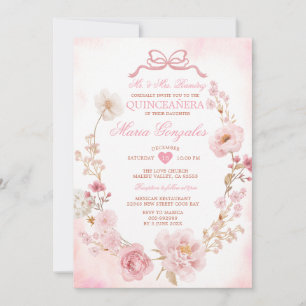 Convite Arrebol Rosa Coroa Floral Menina Coquette Quinceañ