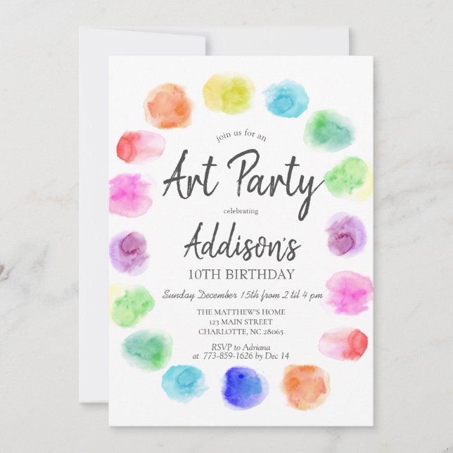 Convite Art Birthday Invite, Paint Birthday Invitation, (Frente)