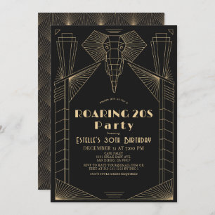 Convite Art Deco 1920, Elefante Roaring 20s Aniversário