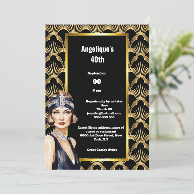 Convite Art deco Amigas Flapper da década de 20 (Em pé/Frente)