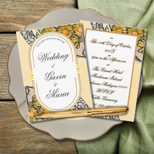 Convite Art Deco Art Nouveau Floral Dourada Tone Sea Life