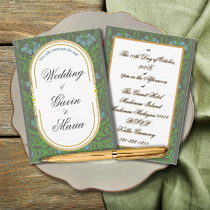 Convite Art Deco Art Nouveau Floral Dourada Tone Sea Life