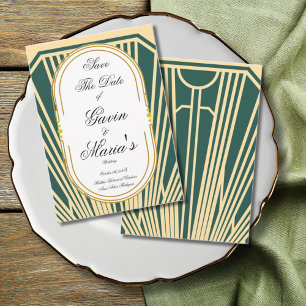 Convite Art Deco Art Nouveau Listrado Tom Dourado Moderno 