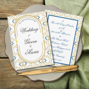 Convite Art Deco Art Nouveau Tonalidade Dourada Floral Mod