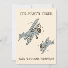 Convite Art Deco Bi-Aviões - Hora do Partido Azul sem deta