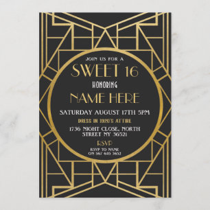 Convite Art Deco Birthday Sweet 16, partido Gatsby, de 192