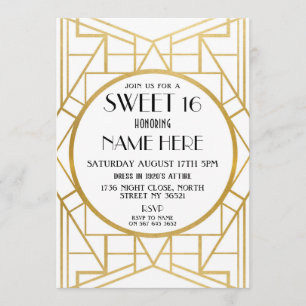Convite Art Deco Birthday Sweet 16, partido Gatsby, de 192