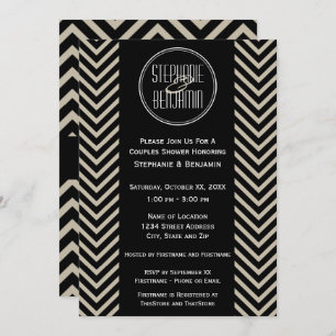 Convite Art Deco Black and Beige Chevron Standard