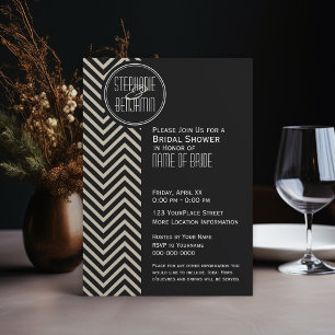 Convite Art Deco Black and Beige Chevron Standard