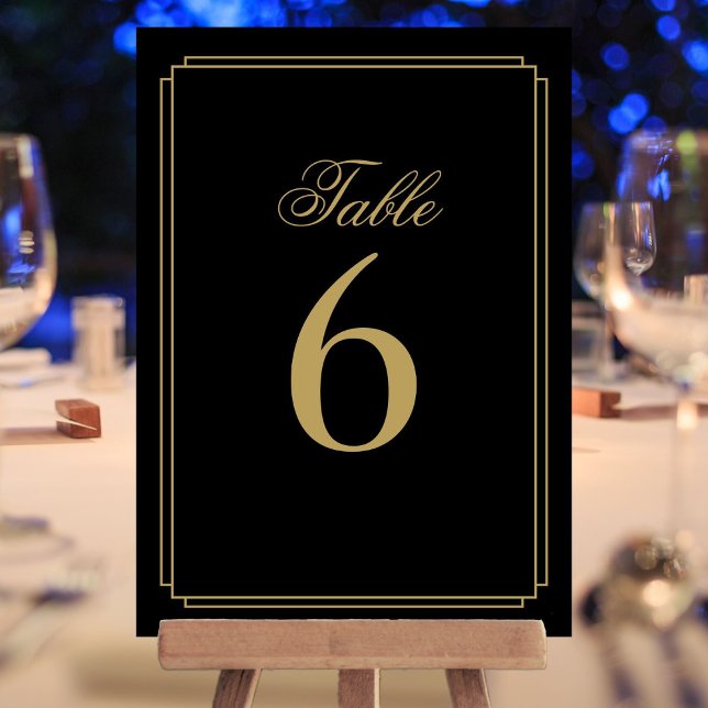 Convite Art Deco Black and Dourado Table Number (Art Deco Black And Gold Table Number)