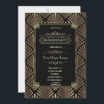 Convite Art Deco Black Gatsby 1920 Bachelor Party<br><div class="desc">Glamorous Art Deco Excelente Gatsby style design. Apresenta o estilo Art Deco,  forma falsa de folha de ouro e ornamentos,  num fundo preto. Use a ferramenta Personalizar para adicionar suas informações. Para obter itens correspondentes,  visite minha Coleção de Estilos de Gatsby Preto/Branco do Art Deco.</div>