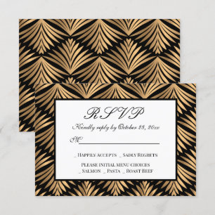 Convite Art Deco Black Gatsby Casamento Dourado RSVP
