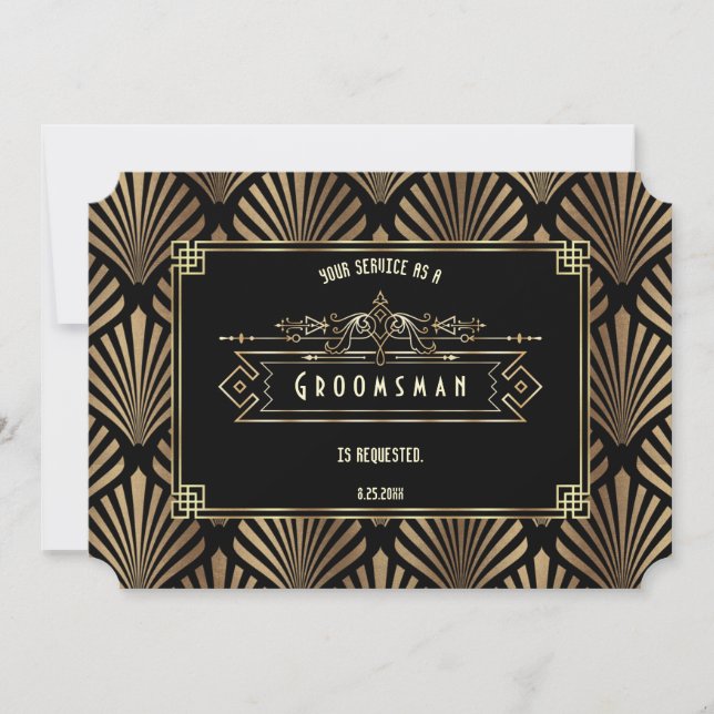 Convite Art Deco Black Gatsby Será Meu Padrinho de casamen (Frente)