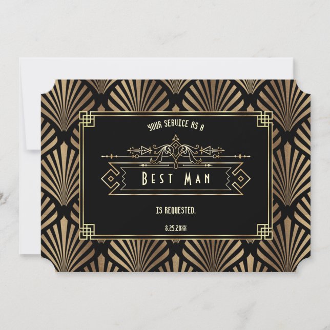 Convite Art Deco Black Gatsby Será O Meu Melhor Homem (Frente)