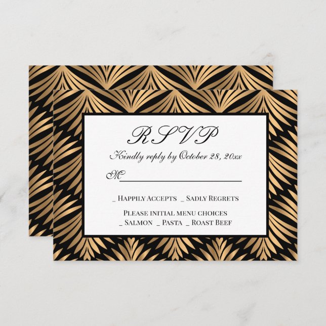 Convite Art Deco Black Gatsby Wedding RSVP (Frente/Verso)