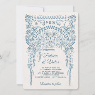Convite Art Deco Butterfly in Frame Wedding  Invitation