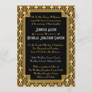 Convite Art Deco Casamento de Padrão de Diamantes Geométri
