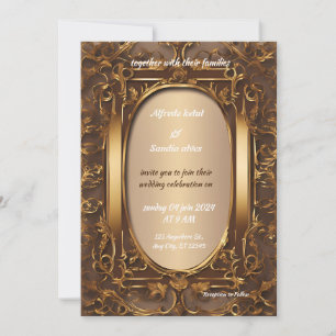 Convite Art Deco Casamento Diamond Brown e Gold Foil In