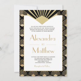 Convite Art Deco Casamento Dourado Negro Vinte e Tintas