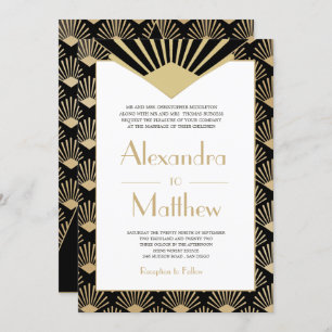 Convite Art Deco Casamento Dourado Negro Vinte e Tintas