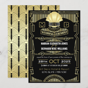 Convite Art Deco Casamento Elegante Excelente Negro Dourad