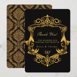 Convite Art Deco Casamento Real Dourado Negro Obrigado Car