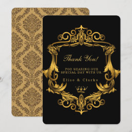 Convite Art Deco Casamento Real Dourado Negro Obrigado Car
