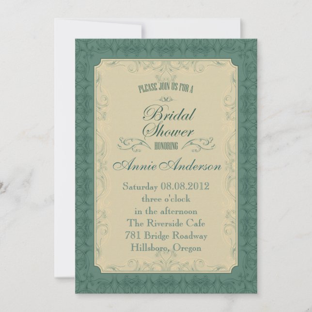 Convite Art Deco champagne Emerald Green Wedding (Frente)