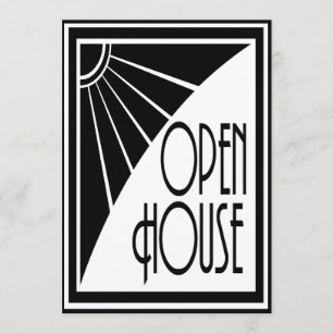 Convite Art Deco Chic Black and White Open House Personali