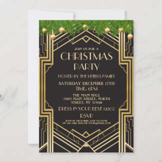 Convite Art Deco Christmas de 1920 Convidar o Partido Gats