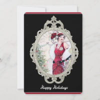 Art Deco Christmas Flapper Woman em Vermelho