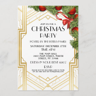 Convite Art Deco Christmas Invite Gatsby 1920 Festa Dourad