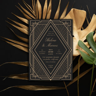Convite Art Deco Diamond Black e Dourado Weds