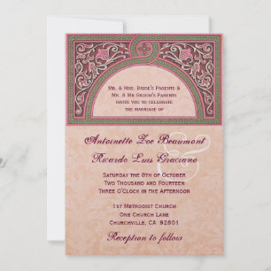 Convite Art deco do pêssego que Wedding o papel metálico