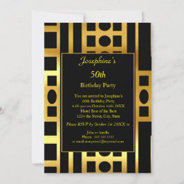 Convite Art Deco Dourado Black 50th Festa de aniversário