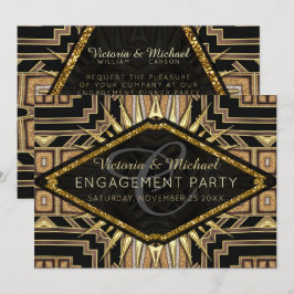 Convite Art Deco Dourado + Festa de noivado preto