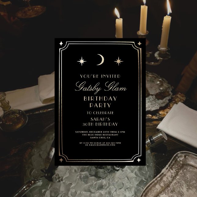 Convite Art Deco Elegante Black 20s Classic Birthday (Criador carregado)