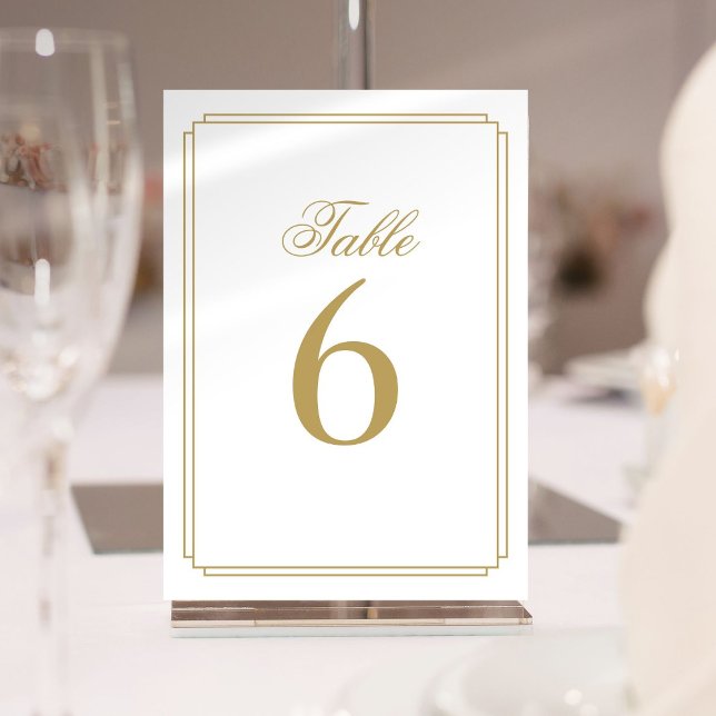 Convite Art Deco Elegante Número de Tabela Dourada (Art Deco Elegant Gold Table Number)