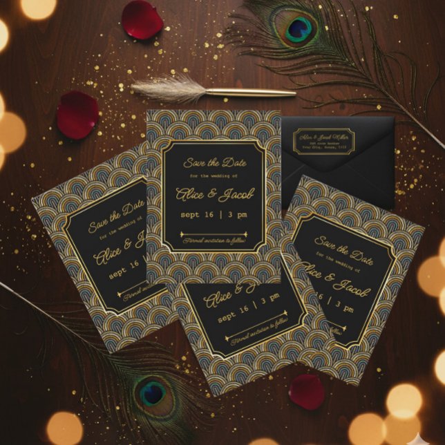 Convite Art Deco Embroidered-Style Save the Date Wedding (Criador carregado)