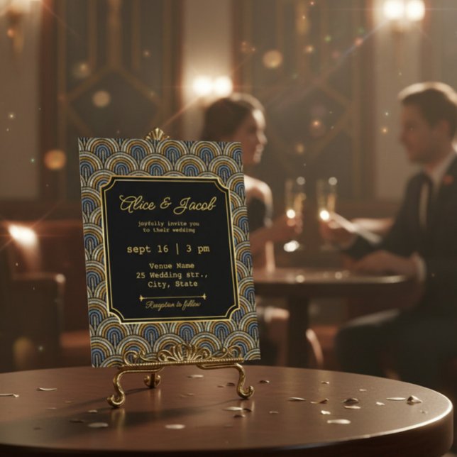 Convite Art Deco Embroidered-Style Wedding Invitation (Criador carregado)