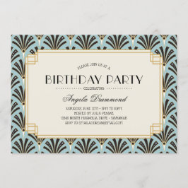 Convite Art Deco Fans Retirement Party Azul