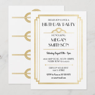 Convite Art Deco Festa de aniversário 1920 Gatsby Dourado 